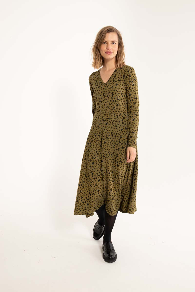 ORGANIC - Danandreasen Viscose Slub Dress Olive FLOWERY