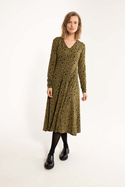 ORGANIC - Danandreasen Viscose Slub Dress Olive FLOWERY