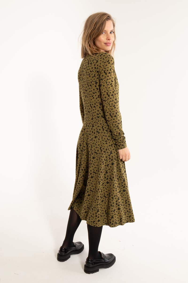 ORGANIC - Danandreasen Viscose Slub Dress Olive FLOWERY