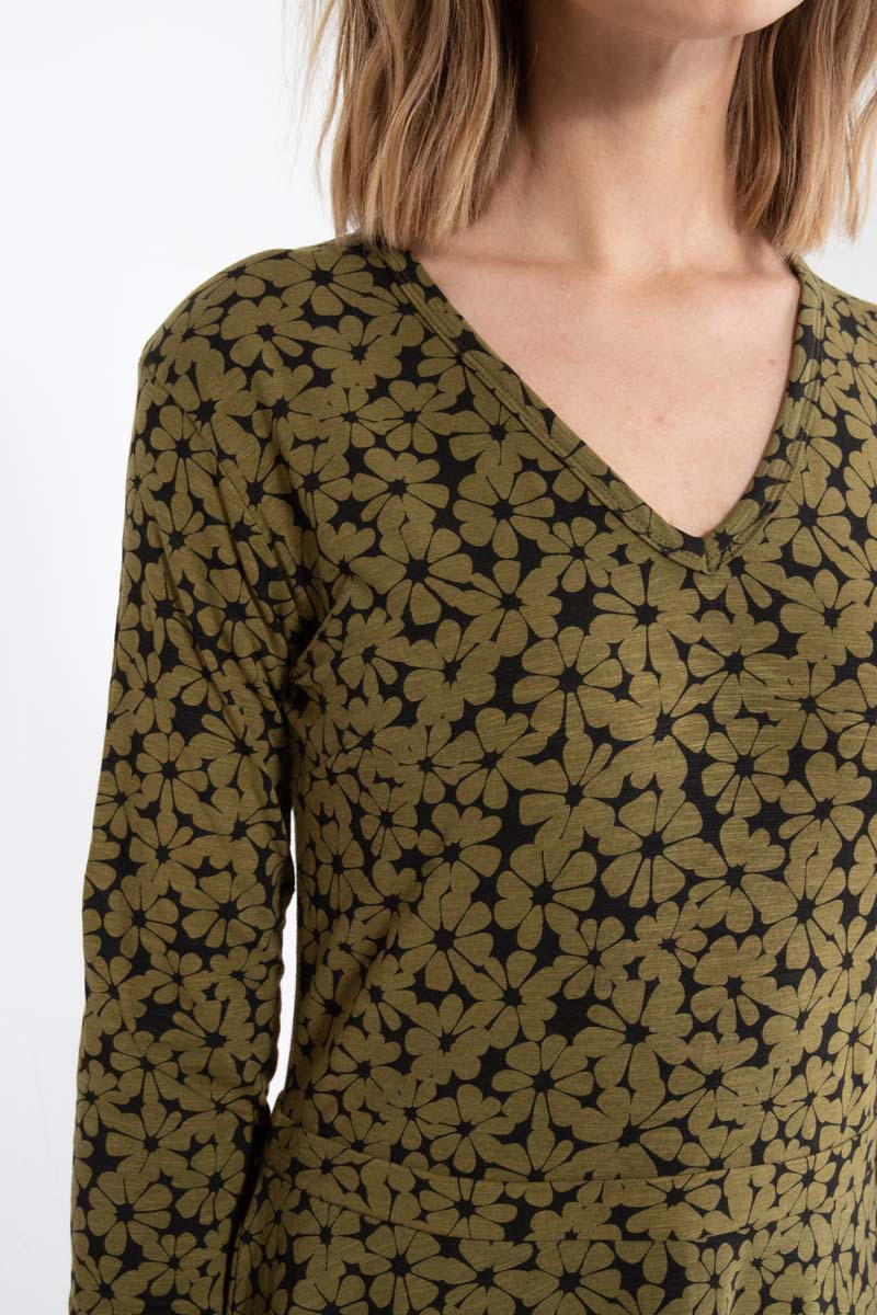 ORGANIC - Danandreasen Viscose Slub Dress Olive FLOWERY