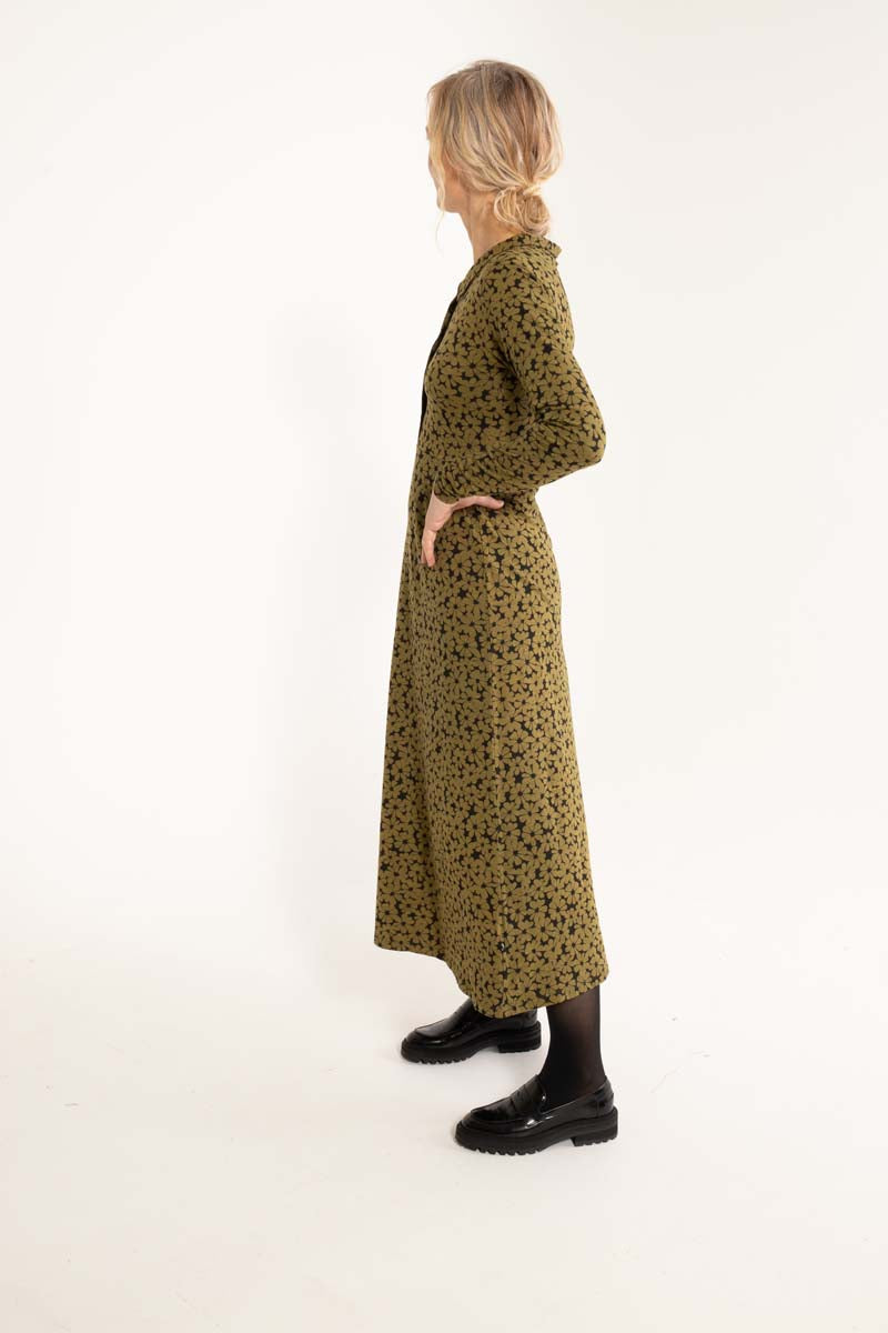 ORGANIC - Danemusical Viscose Slub Dress Olive FLOWERY