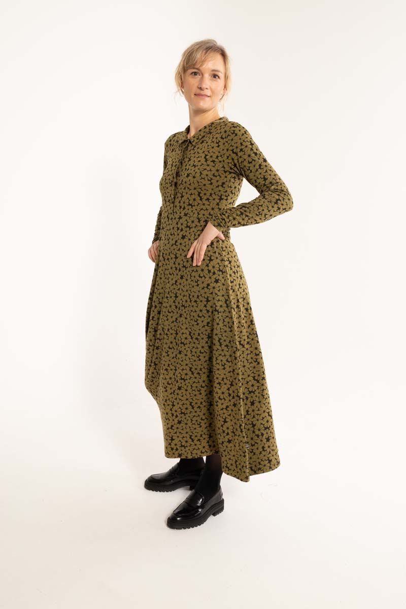 ORGANIC - Danemusical Viscose Slub Dress Olive FLOWERY