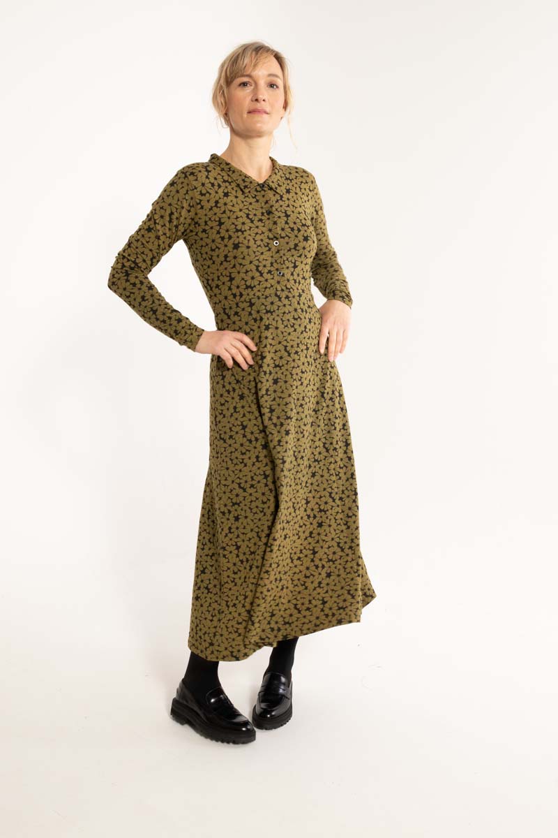 ORGANIC - Danemusical Viscose Slub Dress Olive FLOWERY