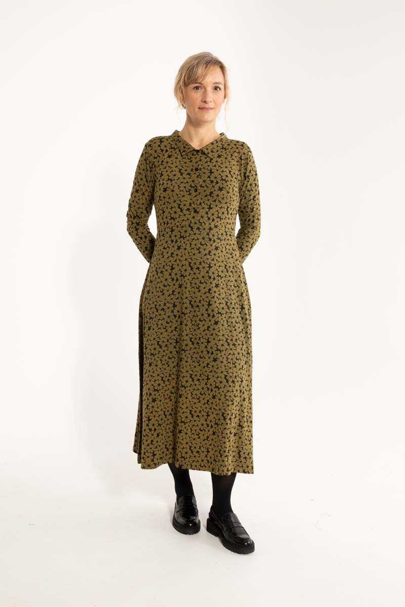 ORGANIC - Danemusical Viscose Slub Dress Olive FLOWERY