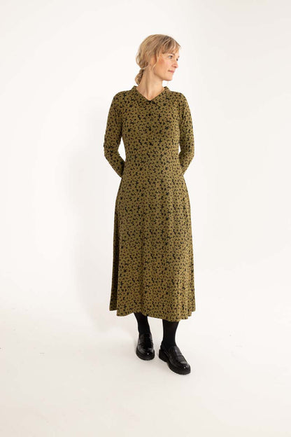 ORGANIC - Danemusical Viscose Slub Dress Olive FLOWERY