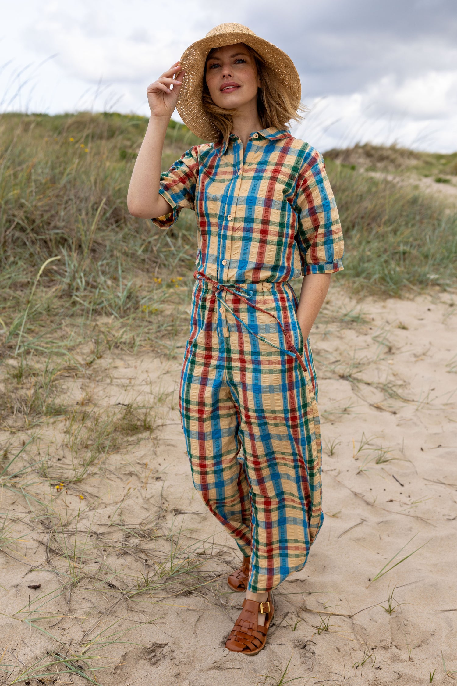 Smart bæk og bølge buksedragt i ternet mønster 