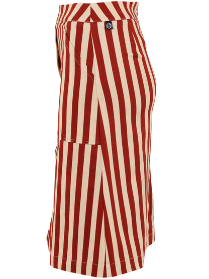 Sød nederdel i bomuldscanvas og med striber i rød og sandfarve til kvinder