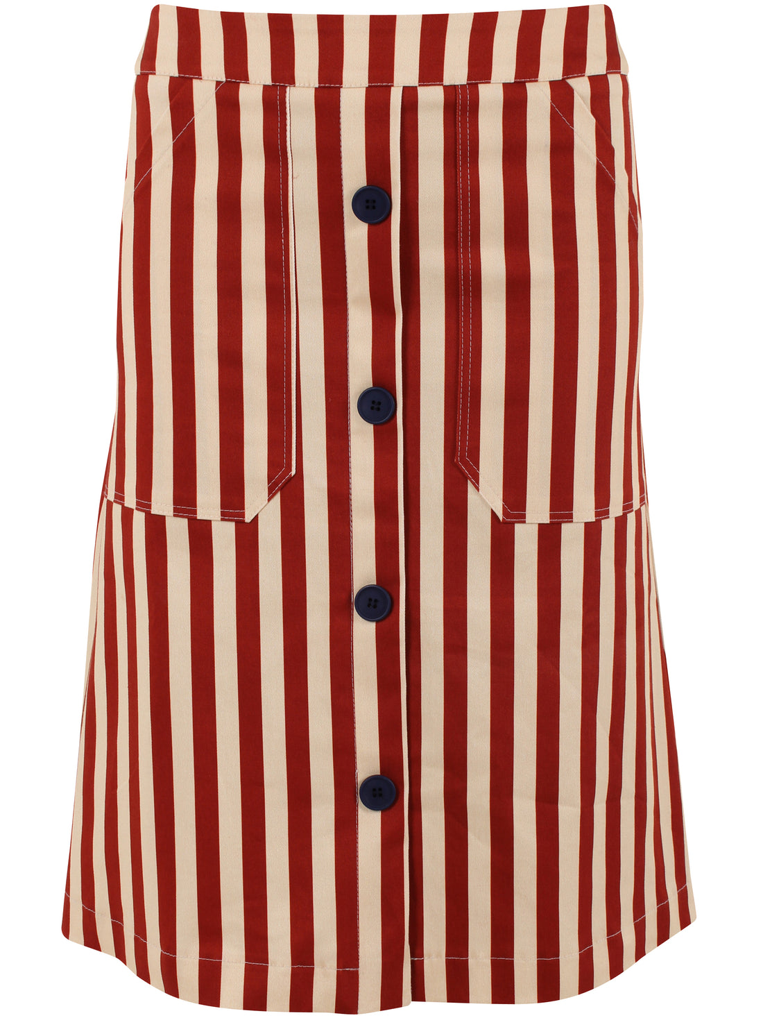 Sød nederdel i bomuldscanvas og med striber i rød og sandfarve til kvinder