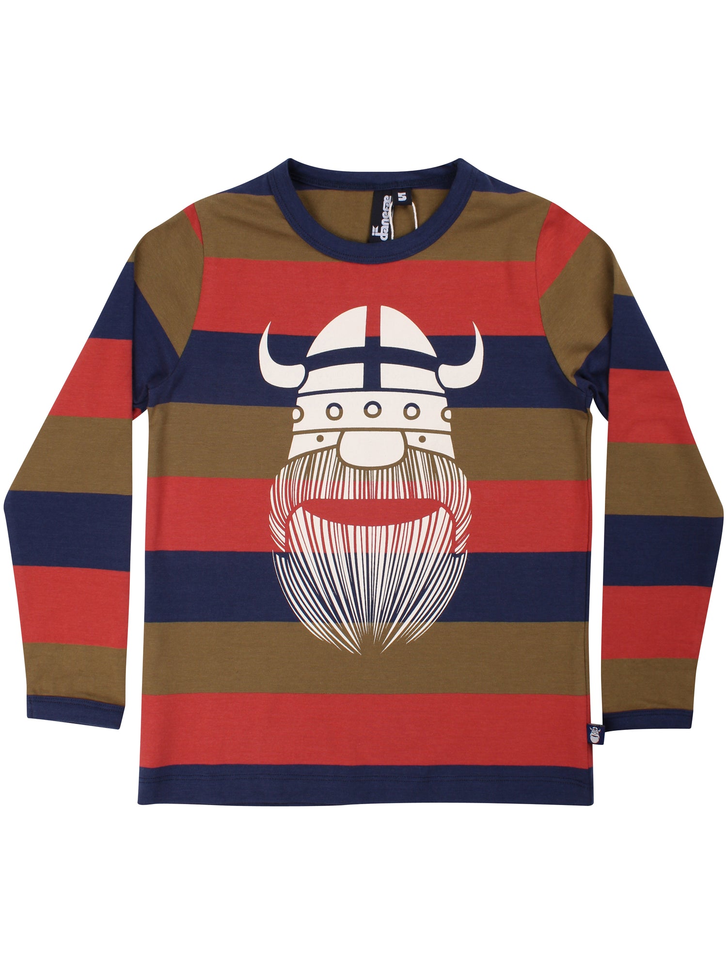 Stribet bluse i bomuld til børn med print af vikingen Erik