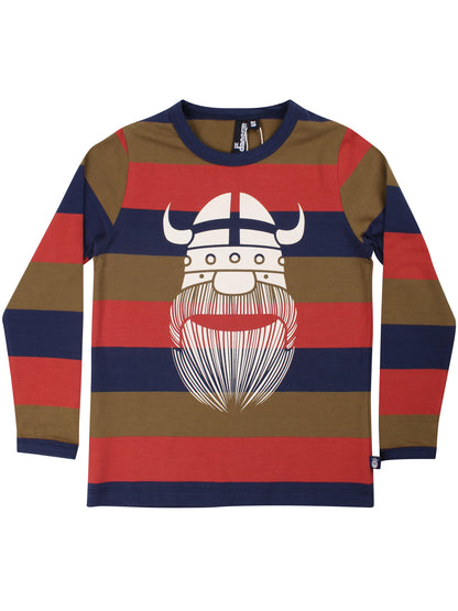 Stribet bluse i bomuld til børn med print af vikingen Erik