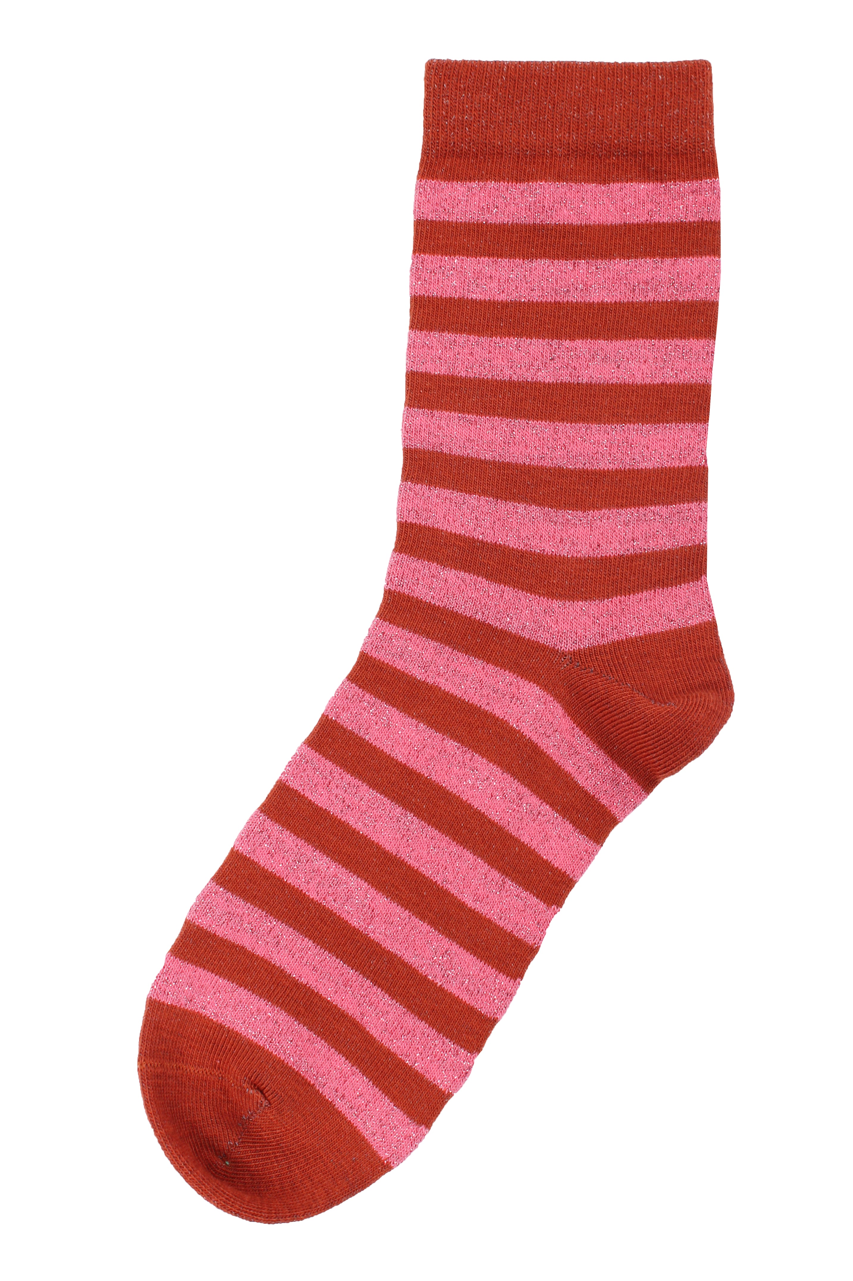 Stribede sokker med glittereffekt i lyserød og brændt rød til kvinder