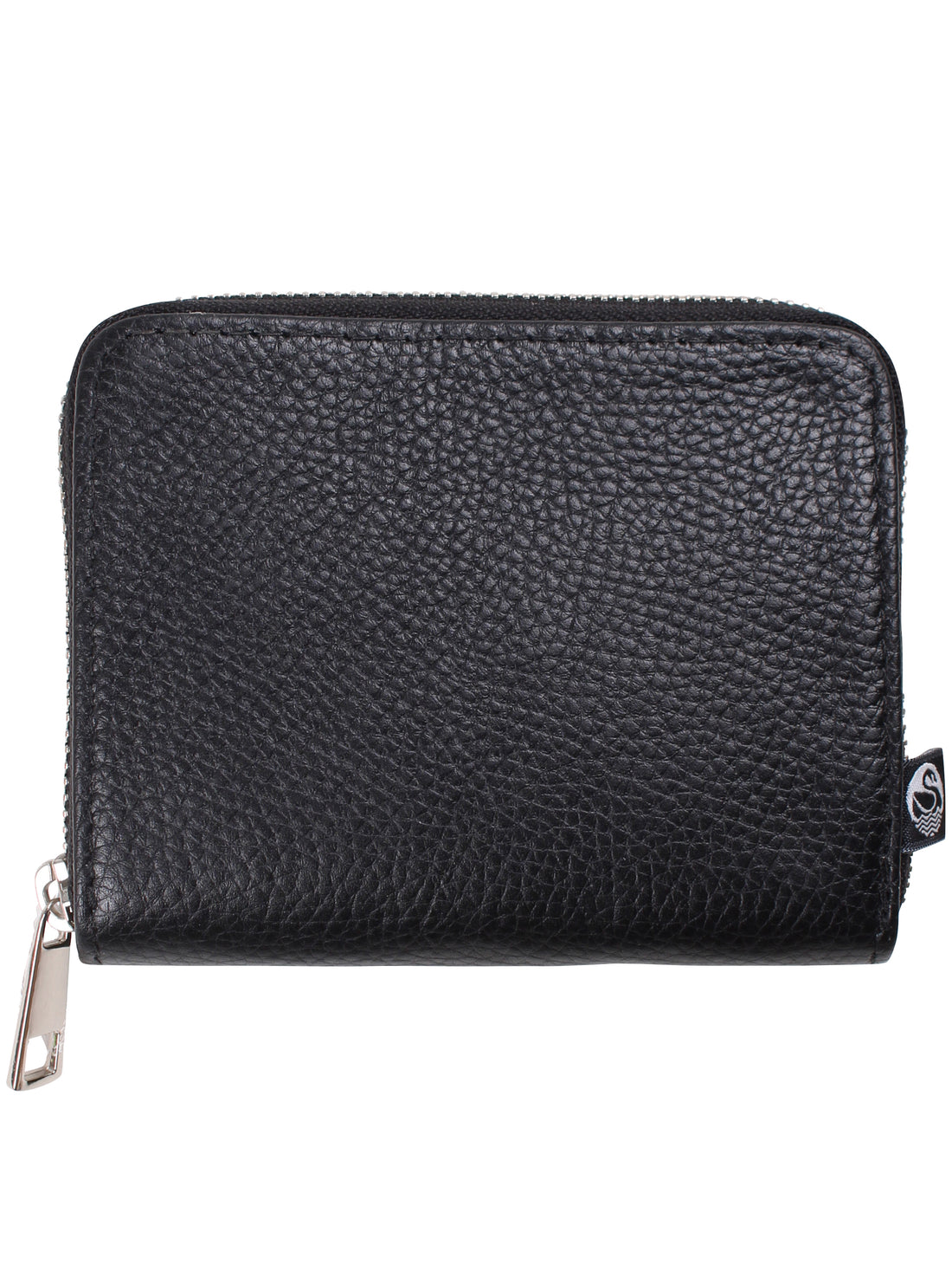 Sort læderpung med lynlås.