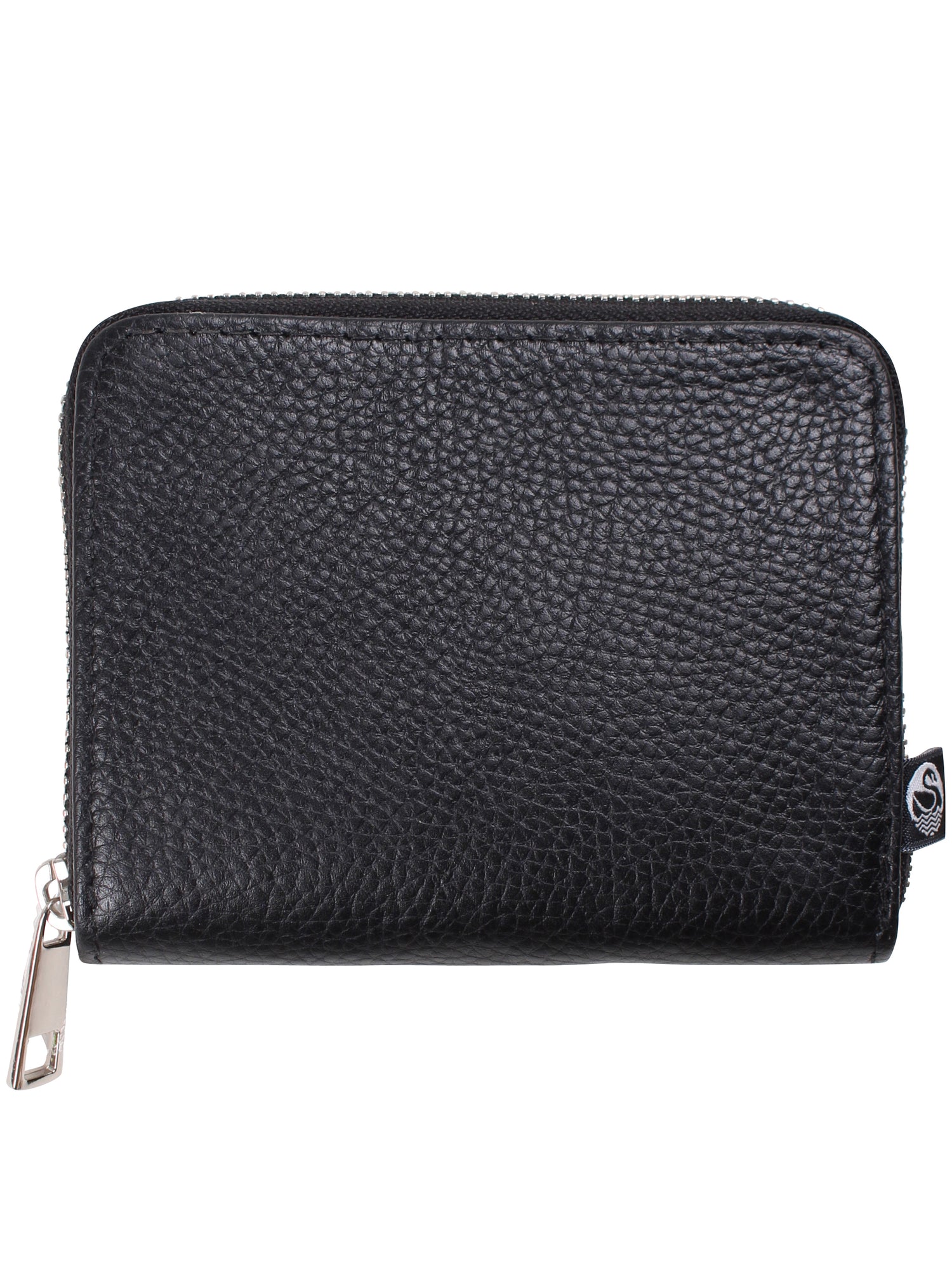 Sort læderpung med lynlås.