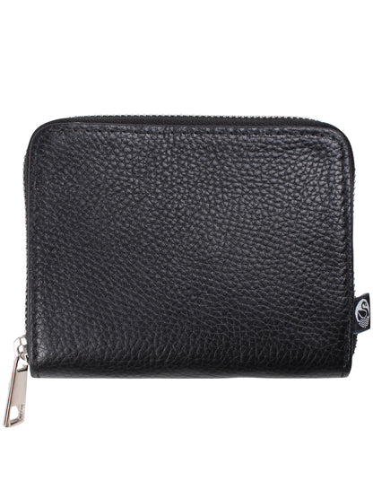 Sort læderpung med lynlås.