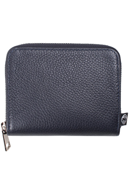 Navy læderpung med lynlås.