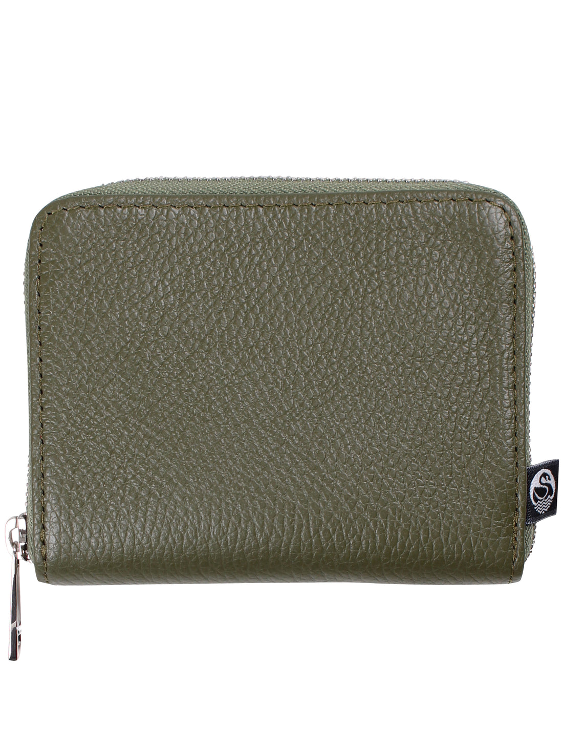 Armygrøn læderpung med lynlås.