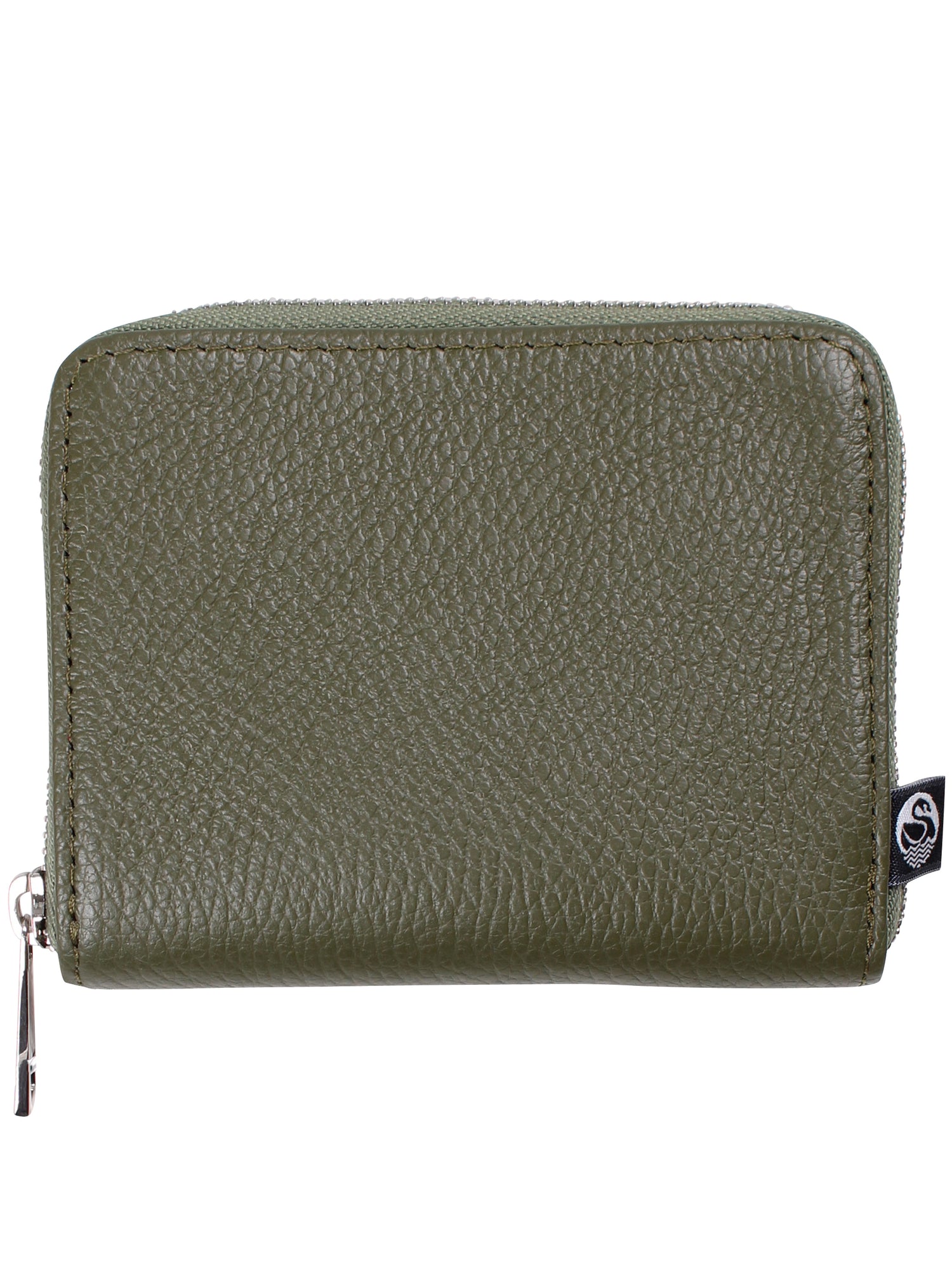 Armygrøn læderpung med lynlås.