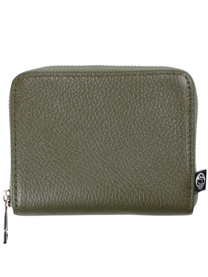 Armygrøn læderpung med lynlås.