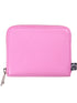 Lyserød læderpung med lynlås.