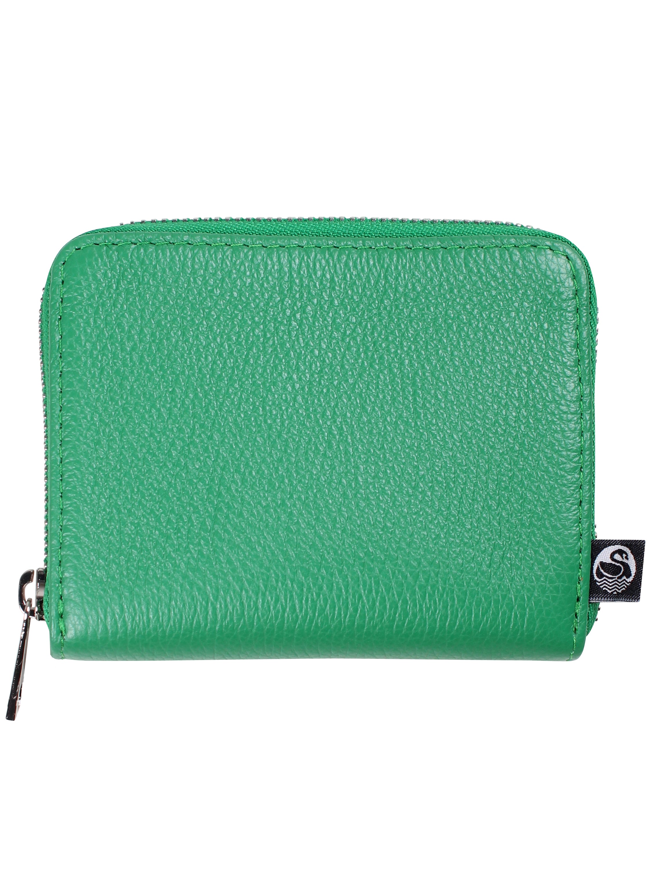 Grøn læderpung med lynlås.