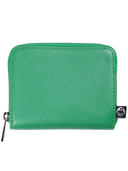 Grøn læderpung med lynlås.