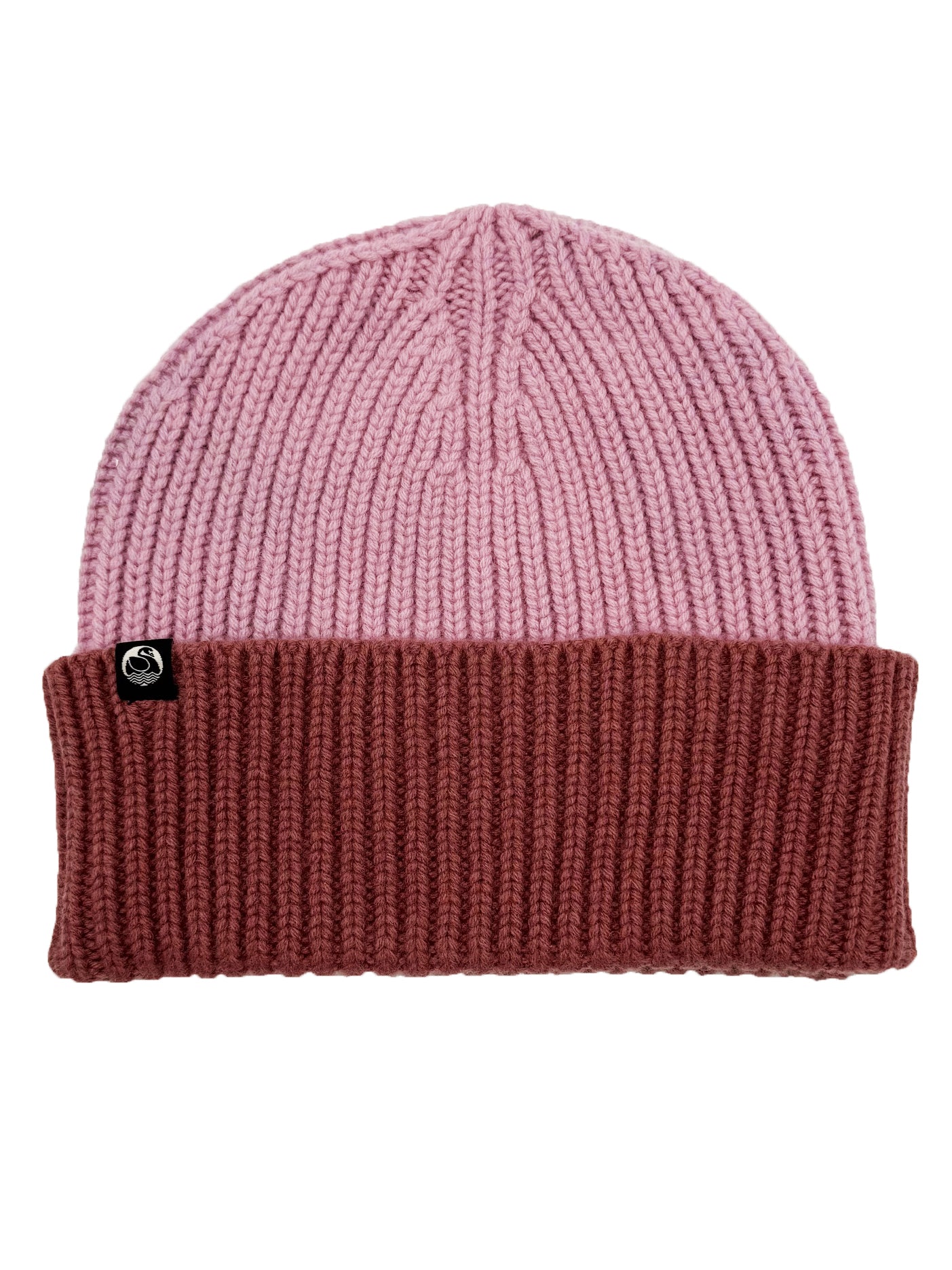 Fin pudderlyserød og rosabeige hue i 100% merinould