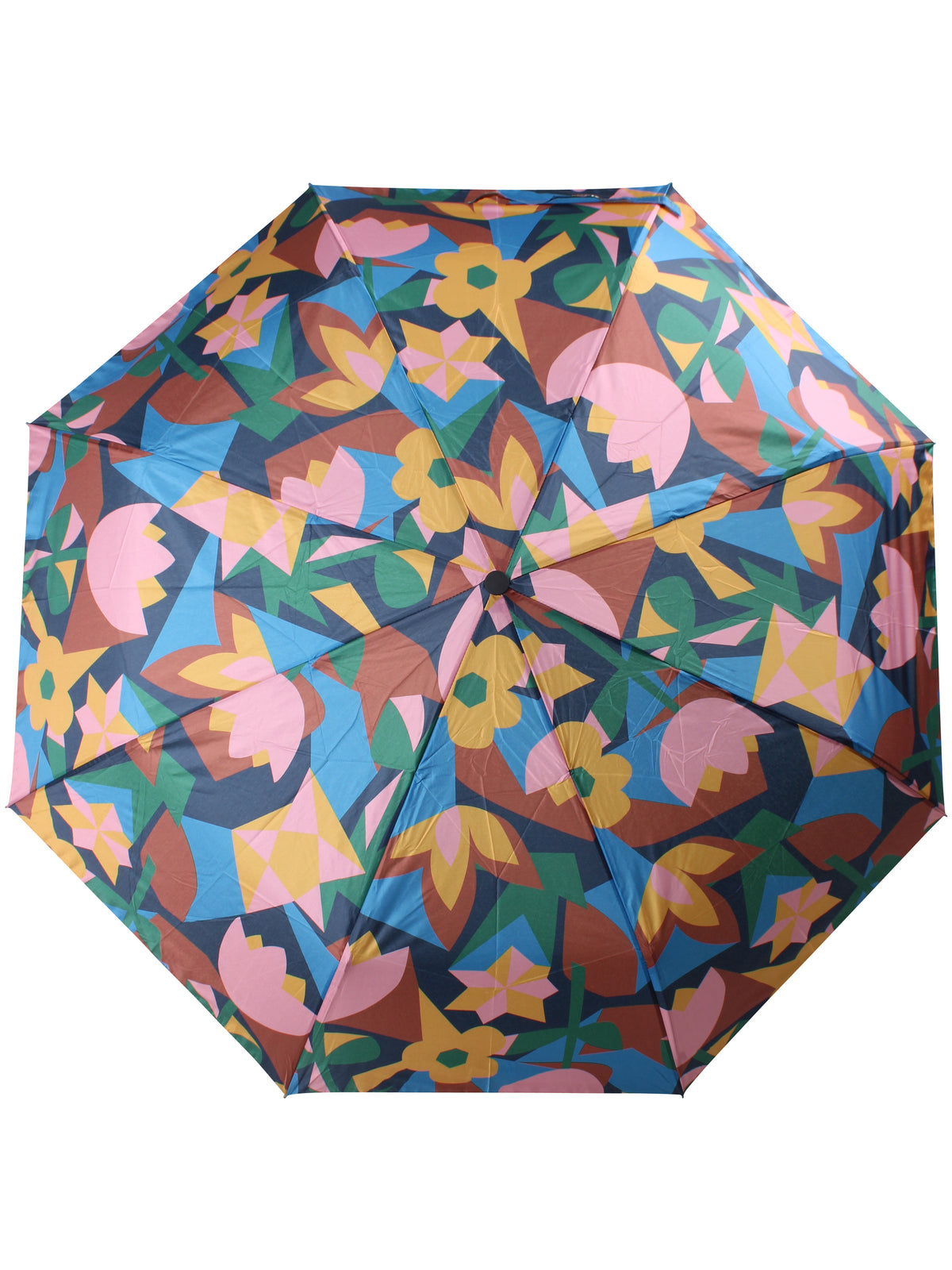 Sammenfoldelig paraply med geometrisk blomstermønster