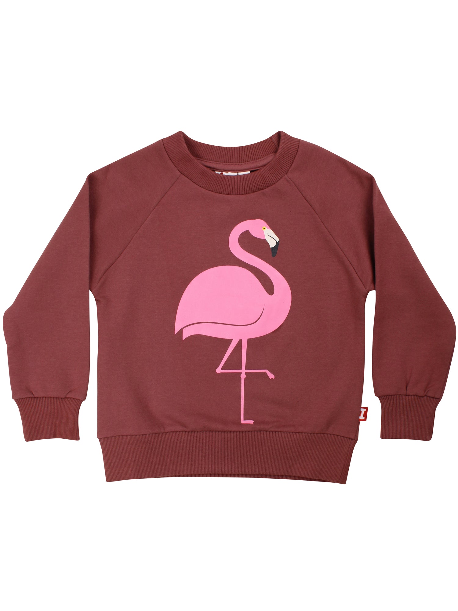 Skøn kirsebærrød sweatshirt til børn med print af flamingo