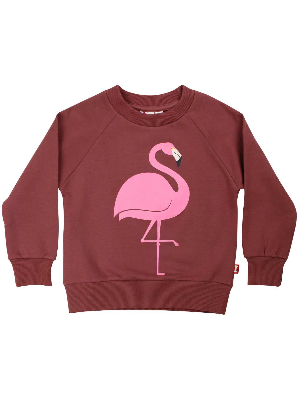 Skøn kirsebærrød sweatshirt til børn med print af flamingo