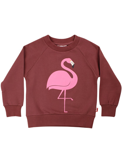 Skøn kirsebærrød sweatshirt til børn med print af flamingo