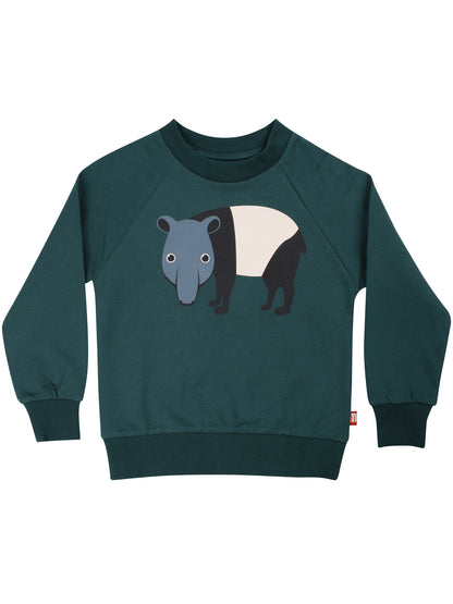 Skøn blågrøn sweatshirt til børn med print af myresluger