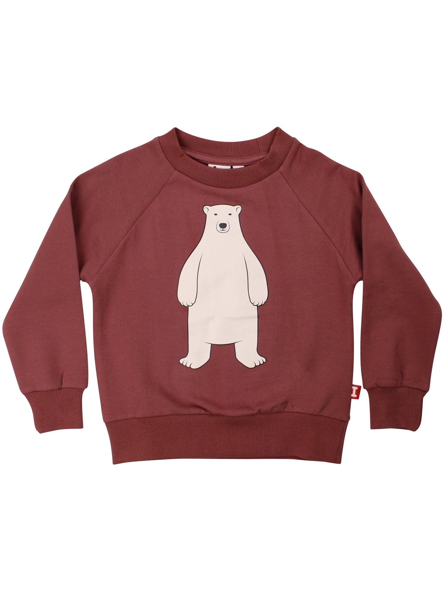 Skøn kirsebærrød sweatshirt til børn med print af isbjørn