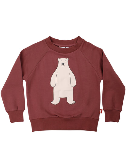 Skøn kirsebærrød sweatshirt til børn med print af isbjørn