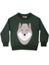 Skøn mørkegrøn sweatshirt til børn med sejt print af ulv