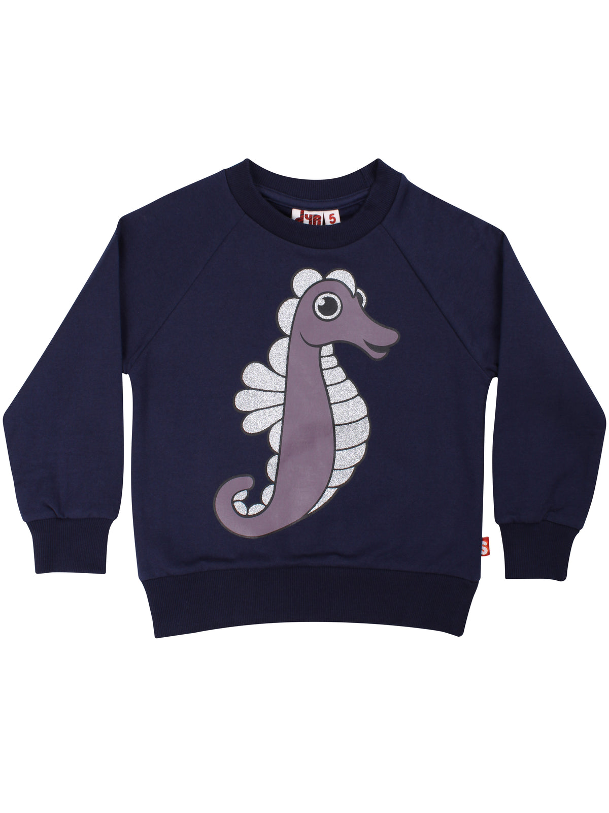 Skøn navyblå sweatshirt til børn med print af søhest