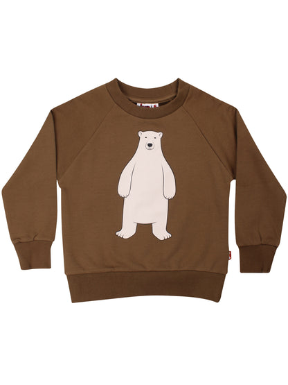 Skøn olivengrøn sweatshirt til børn med print af isbjørn