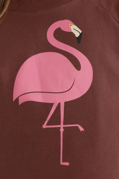 Skøn kirsebærrød sweatshirt til børn med print af flamingo