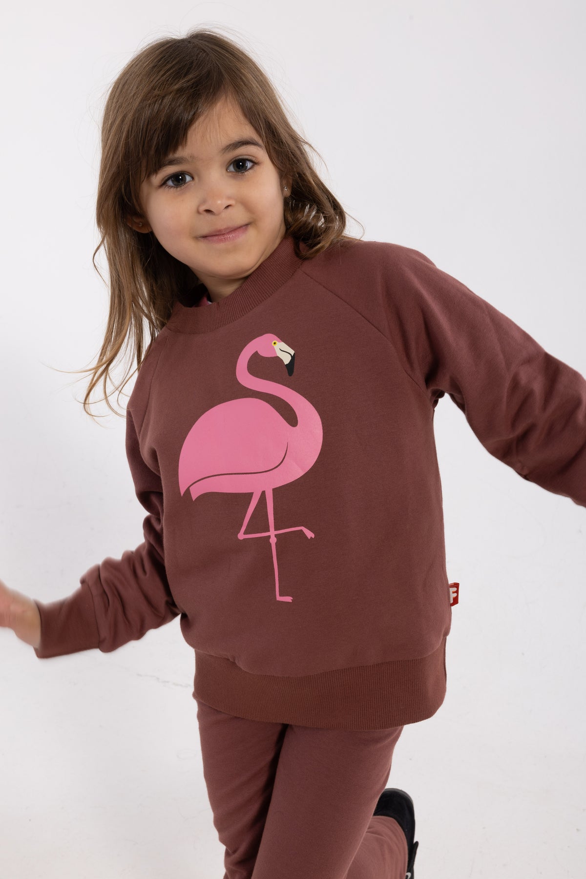 Skøn kirsebærrød sweatshirt til børn med print af flamingo