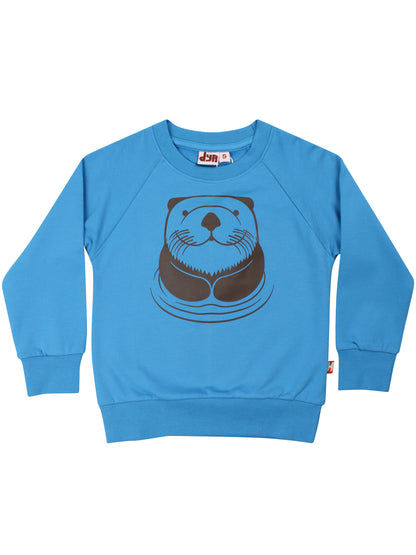 Skøn blå sweatshirt til børn med print af havodder