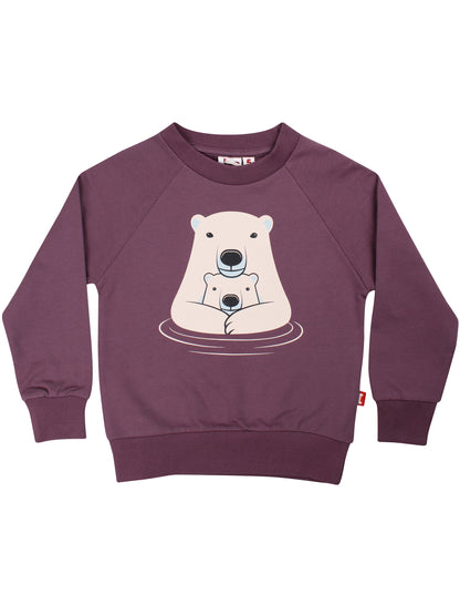 Skøn grålilla sweatshirt til børn med print af isbjørnemor