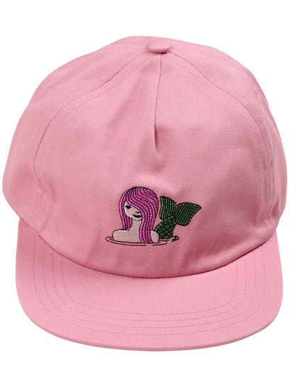 Fin lyserød kasket i bomuldstwill til børn med print af havfrue