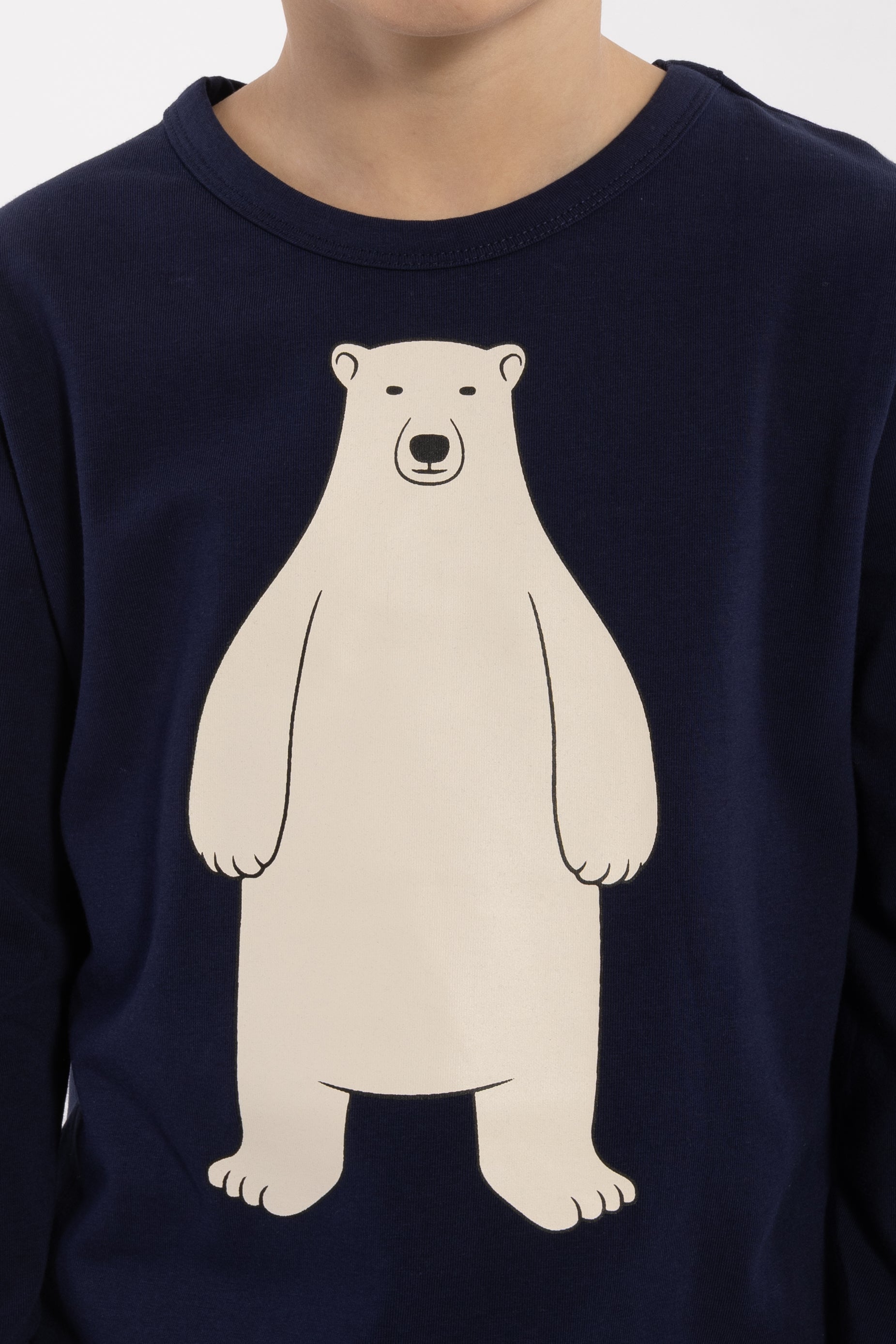 Lækker langærmet bluse i navyblå med print af isbjørn til børn fra Dyr Cph