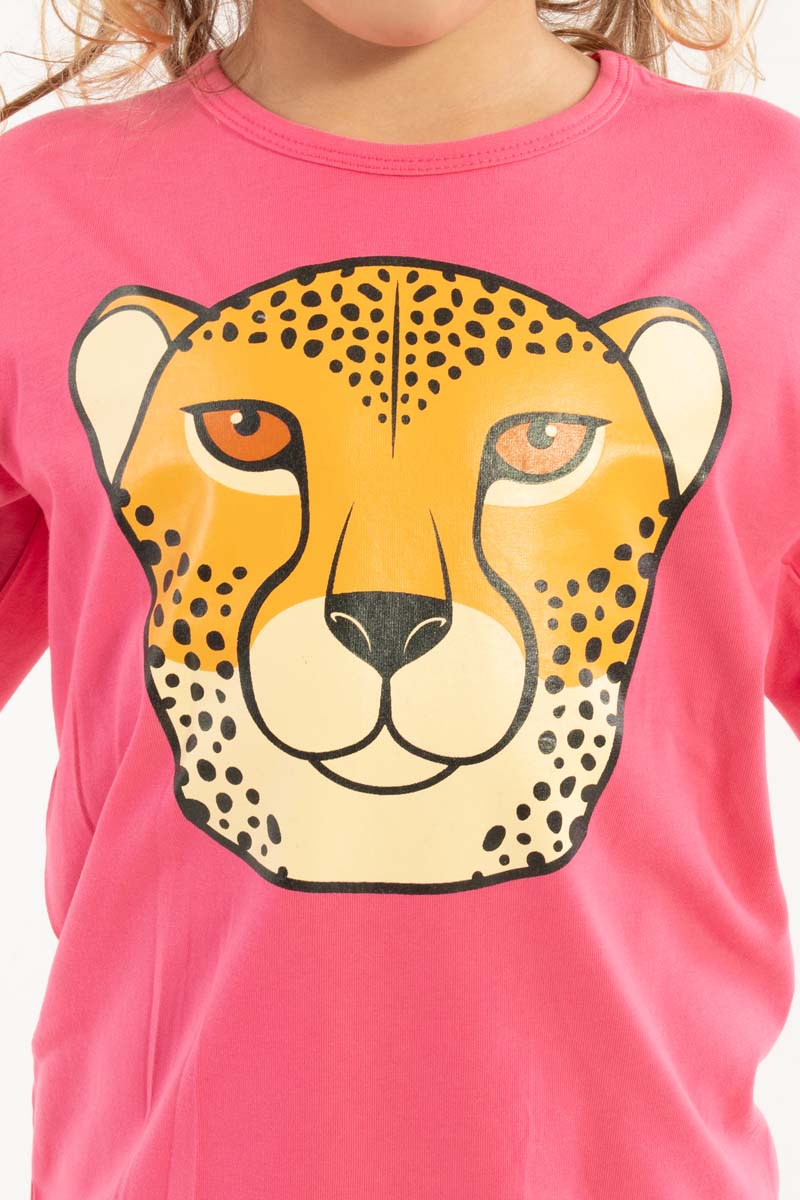Lækker lyserød bluse til børn med print af gepard