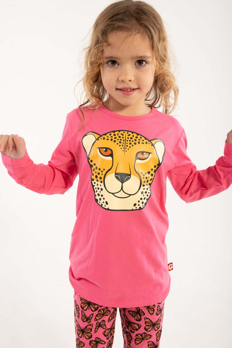 Lækker lyserød bluse til børn med print af gepard