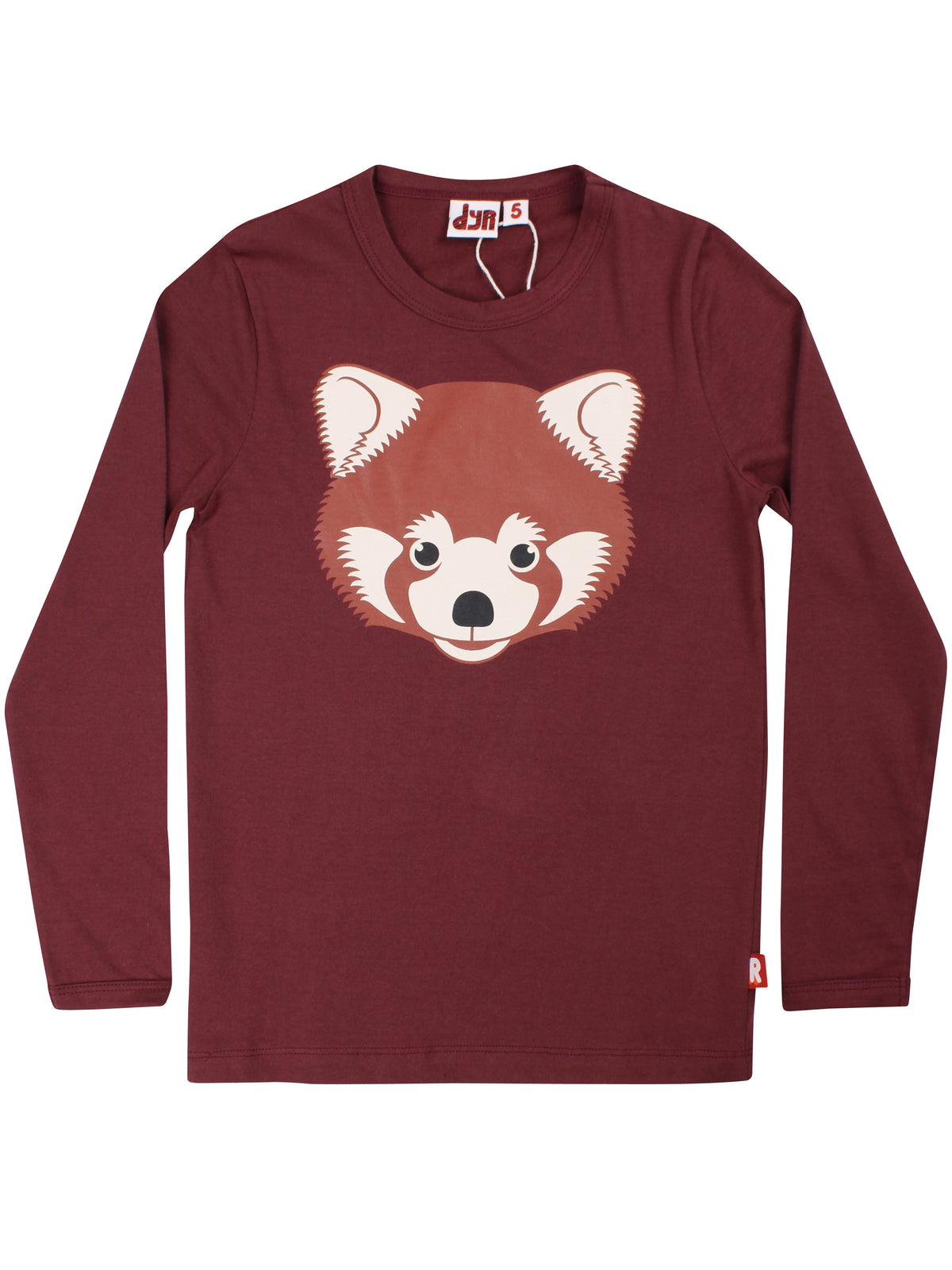 Sød langærmet bluse i vinrød med print af rød panda til børn fra Dyr Cph