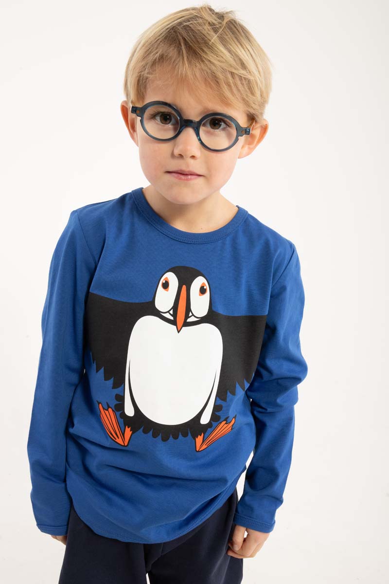 Blå bluse til børn med print af søpapegøje