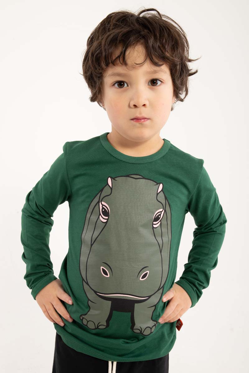 Sød bluse til børn med print af flodhest