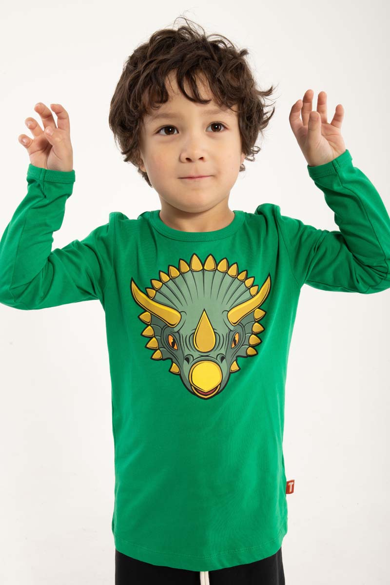Sød bluse til børn med print af triceratops-dinosaur