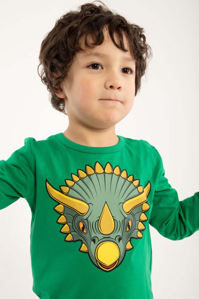 Sød bluse til børn med print af triceratops-dinosaur