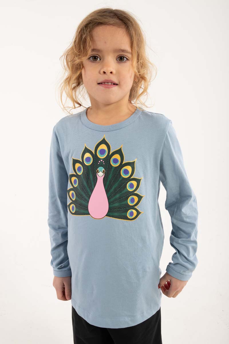 Sød bluse til børn med print af påfugl